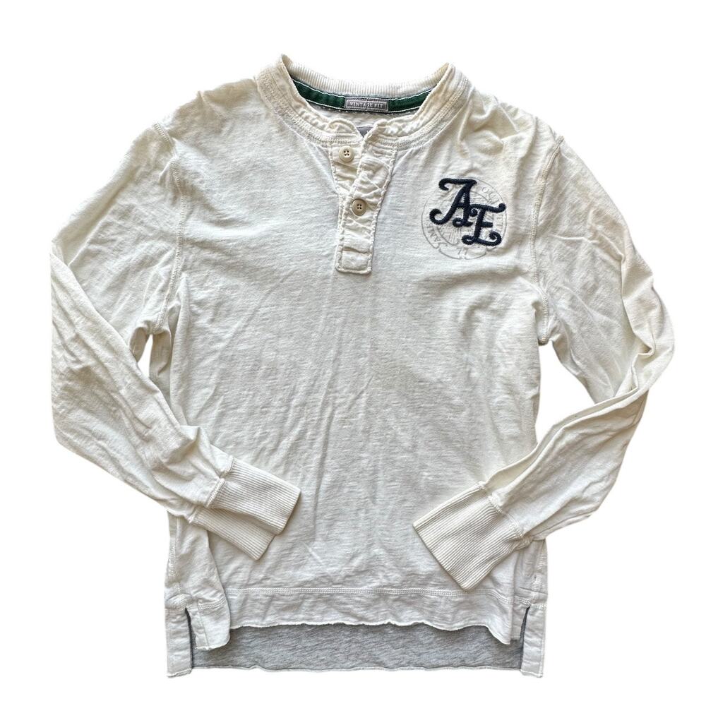 Vintage American Eagle White Henley Shirt Embroidered Size Large